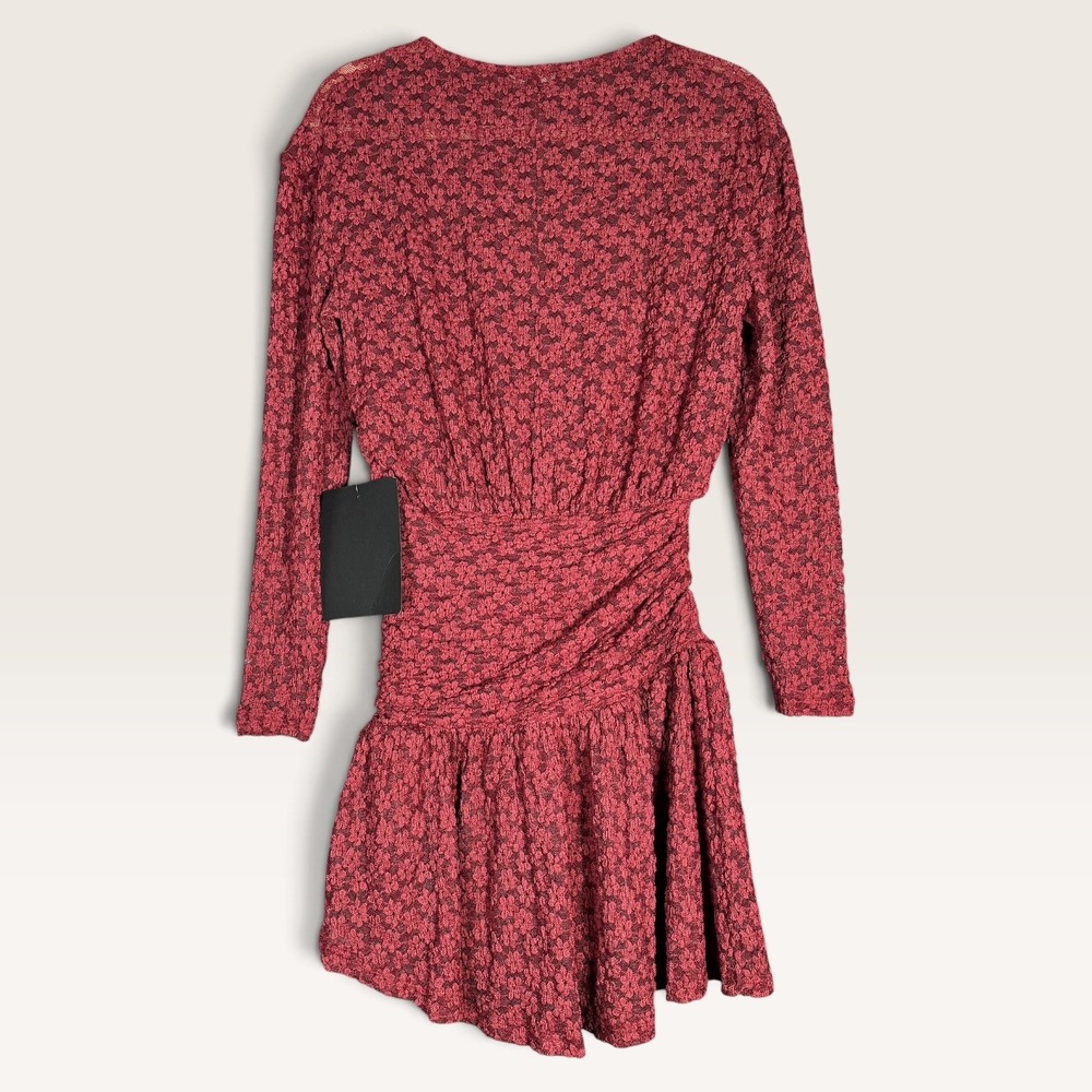 Lulus Zallie Wine Red Textured Drop Waist Mini Dress XS NWT Floral Lace Holidays - Picture 6 of 9